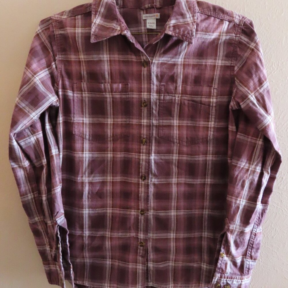 Carhartt Women's Long Sleeve Shirt; Purple; Buttons; Plaid; Size M (8/10)